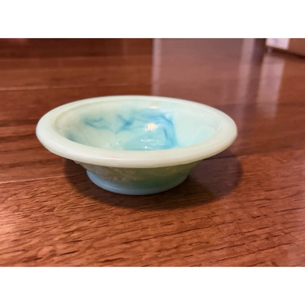 Vintage Avon Green/blue Victorian Slag Glass Rose Bath Oil‎ Pitcher & Basin Bowl